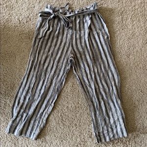 Pinstripe flowy tie front pants
